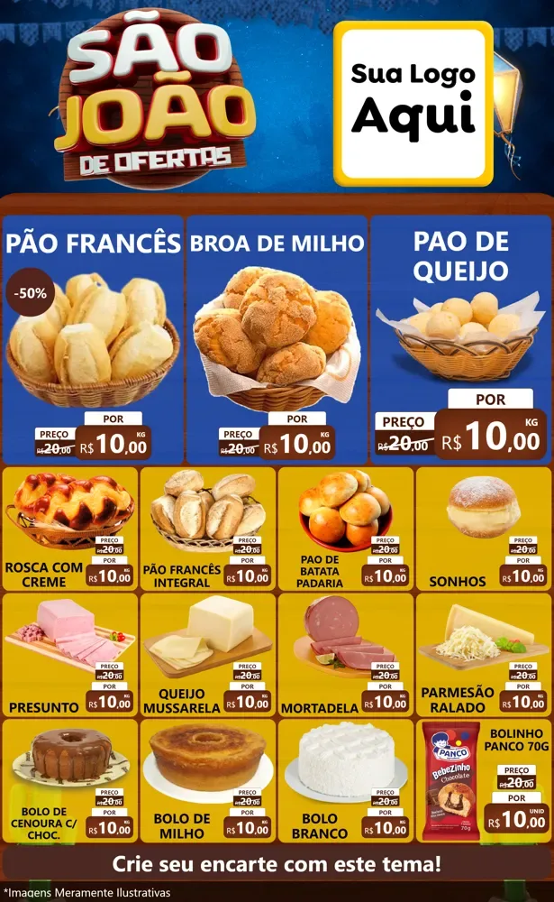 Modelo de Encarte para Encarte Grande com o tema São João Ofertas Imbatíveis! - Junina para Padaria