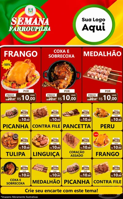 Modelo de Encarte para Encarte Grande com o tema Semana Farroupilha para Assados