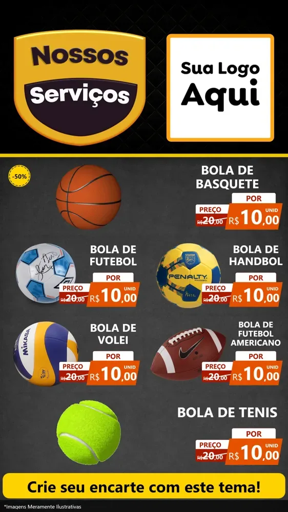 Modelo de TV para TV Vertical com o tema Nossos Serviços para Artigos Esportivos