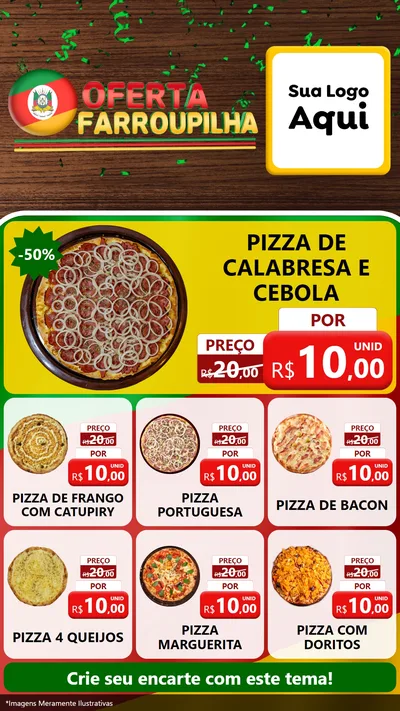 Modelo de Rede Social para Stories com o tema Oferta Farroupilha para Pizzaria