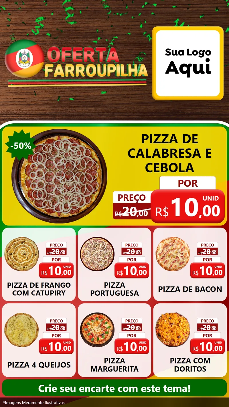 Modelo de Rede Social para Stories com o tema Oferta Farroupilha para Pizzaria