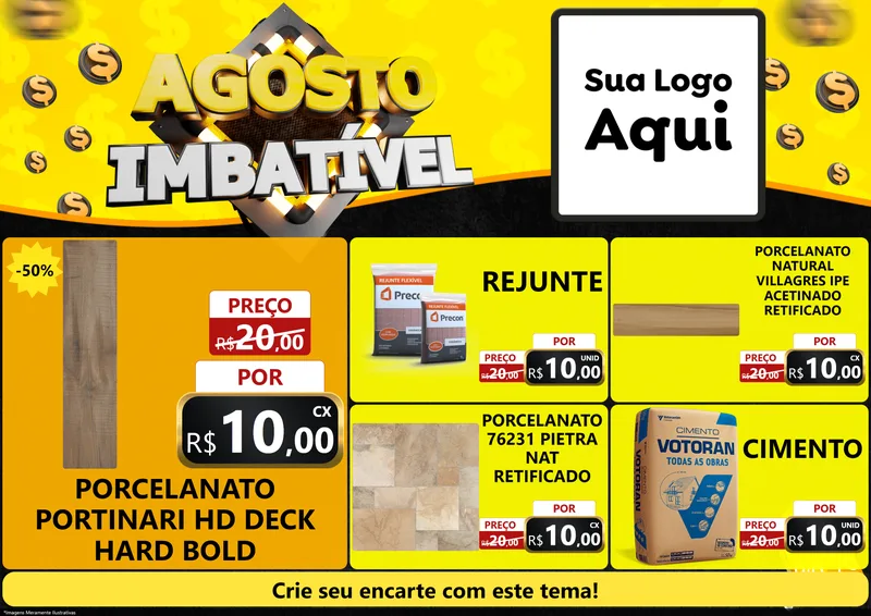 Modelo de Encarte para Encarte A4 Horizontal com o tema Agosto Imbatível para Pisos e revestimentos