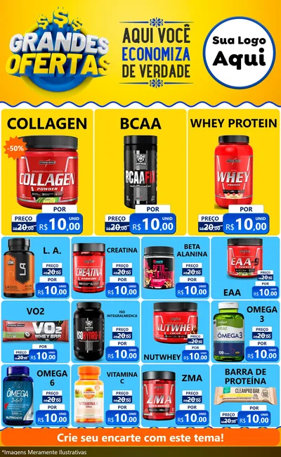 Modelo de Encarte para Encarte Grande com o tema Grandes Ofertas para Suplementos alimentares
