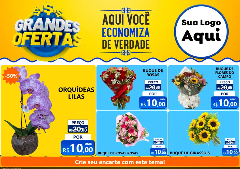 Modelo de Encarte para Encarte A4 Horizontal com o tema Grandes Ofertas para Floricultura e jardim
