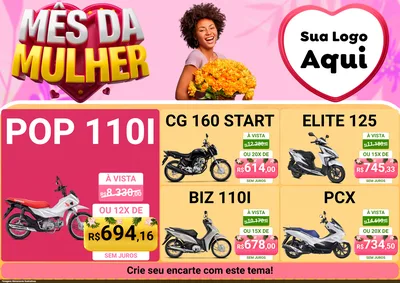 Modelo de Encarte para Encarte A4 Horizontal com o tema Mês da Mulher para Concessionaria de Motos