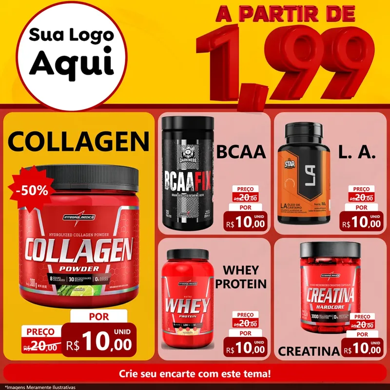 Modelo de Rede Social para Feed Facebook com o tema A Partir de Um e Noventa e Nove - 1,99 para Suplementos alimentares