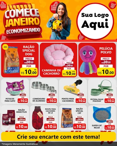 Modelo de Rede Social para Feed Instagram com o tema Comece Janeiro Economizando para Pet Shop