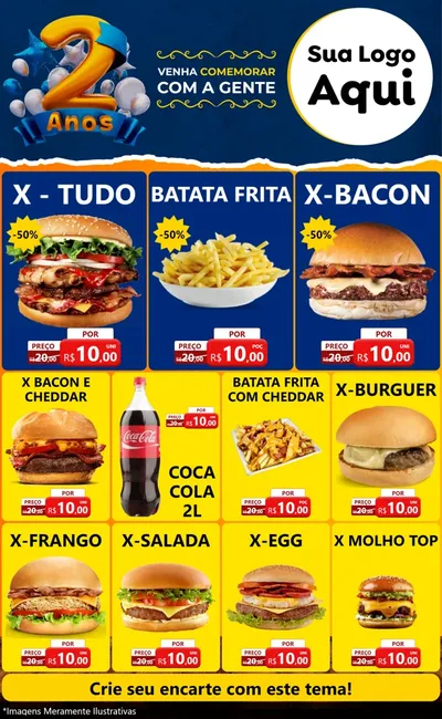 Modelo de Encarte para Encarte Grande com o tema Aniversário de 2 anos para Hamburgueria
