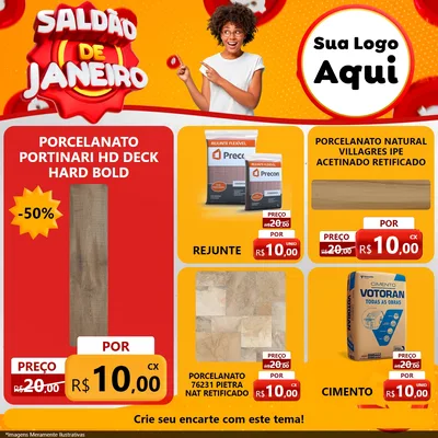 Modelo de Rede Social para Feed Facebook com o tema Saldão de Janeiro para Pisos e revestimentos