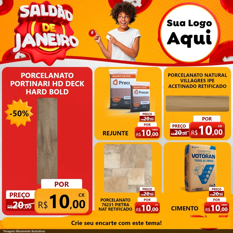 Modelo de Rede Social para Feed Facebook com o tema Saldão de Janeiro para Pisos e revestimentos