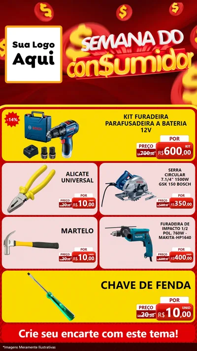 Modelo de TV para TV Vertical com o tema Semana do Consumidor para Maquinas e Ferramentas