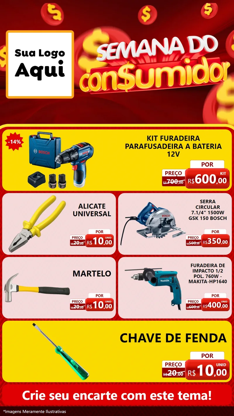 Modelo de TV para TV Vertical com o tema Semana do Consumidor para Maquinas e Ferramentas
