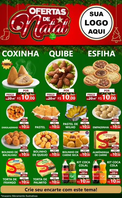 Modelo de Encarte para Encarte Grande com o tema Ofertas de Natal para Salgadaria