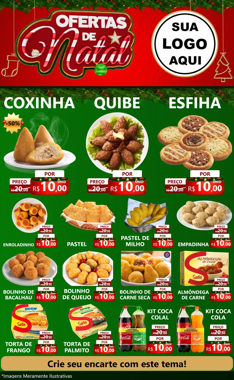 Modelo de Encarte para Encarte Grande com o tema Ofertas de Natal para Salgadaria