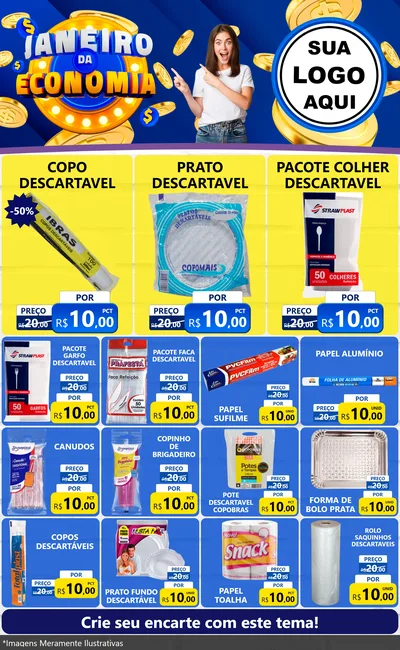 Modelo de Encarte para Encarte Grande com o tema Janeiro da Economia para Embalagens