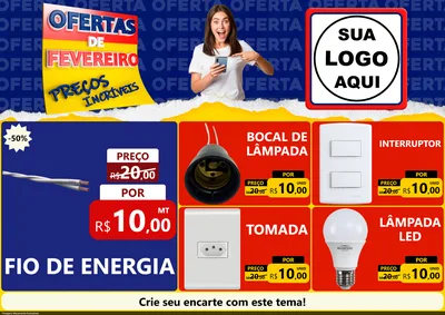 Modelo de Encarte para Encarte A4 Horizontal com o tema Ofertas de Fevereiro - Preços Incríveis para Materiais Elétricos