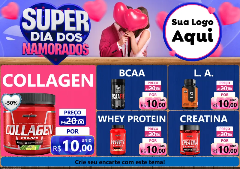 Modelo de Encarte para Encarte A4 Horizontal com o tema Super Dia dos Namorados para Suplementos alimentares