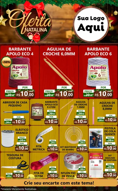 Modelo de Encarte para Encarte Grande com o tema Ofertas Natalina para Armarinho e Aviamentos