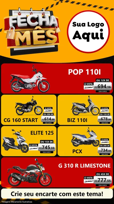 Modelo de TV para TV Vertical com o tema Fecha Mês para Concessionaria de Motos