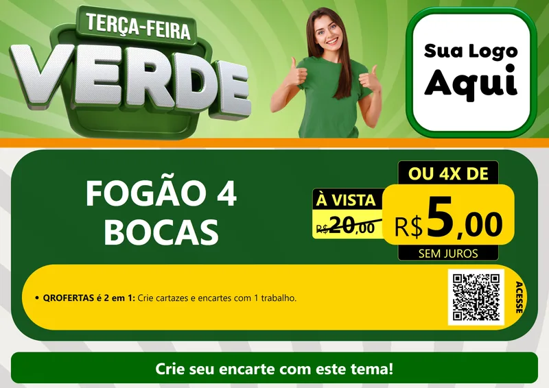 Modelo de Cartaz para Cartaz A4 Horizontal com o tema Terça - Feira Verde para Móveis e Eletro