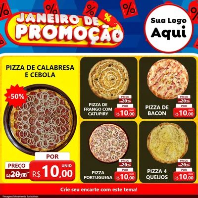 Modelo de Rede Social para Feed Facebook com o tema Janeiro de Promoção para Pizzaria