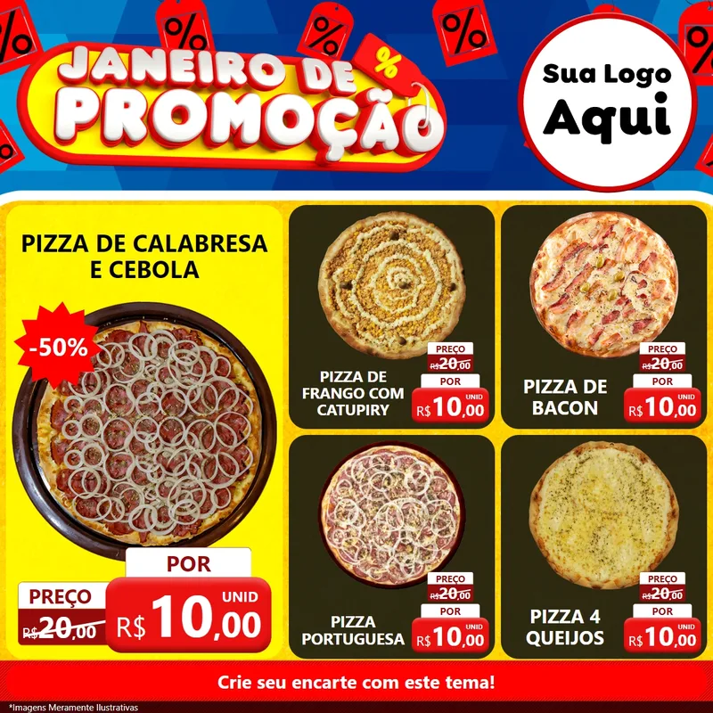 Modelo de Rede Social para Feed Facebook com o tema Janeiro de Promoção para Pizzaria