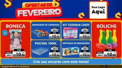 Modelo de TV para TV Horizontal com o tema Ofertas de Fevereiro para Brinquedos