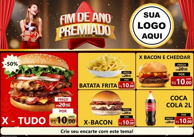 Modelo de Encarte para Encarte A4 Horizontal com o tema Fim de Ano Premiado para Hamburgueria