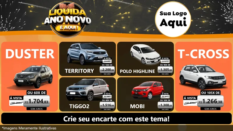 Modelo de TV para TV Horizontal com o tema Liquida Ano Novo É Aqui! para Concessionaria de Carros