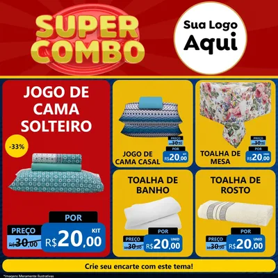 Modelo de Rede Social para Feed Facebook com o tema Super Combo para Cama, Mesa e Banho