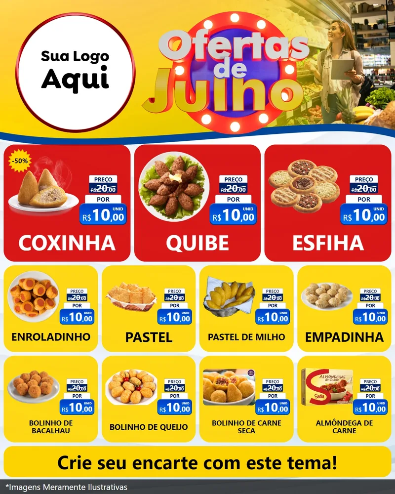 Modelo de Rede Social para Feed Instagram com o tema Ofertas de Julho para Salgadaria