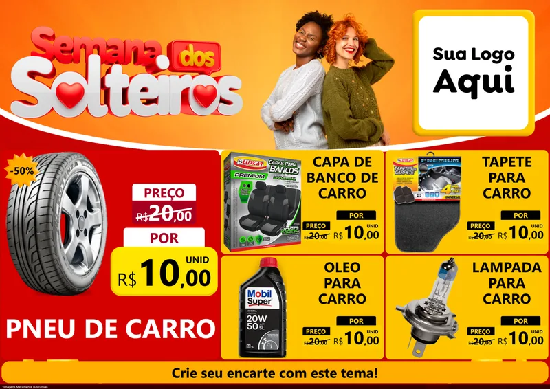 Modelo de Encarte para Encarte A4 Horizontal com o tema Semana dos Solteiros para Auto peças