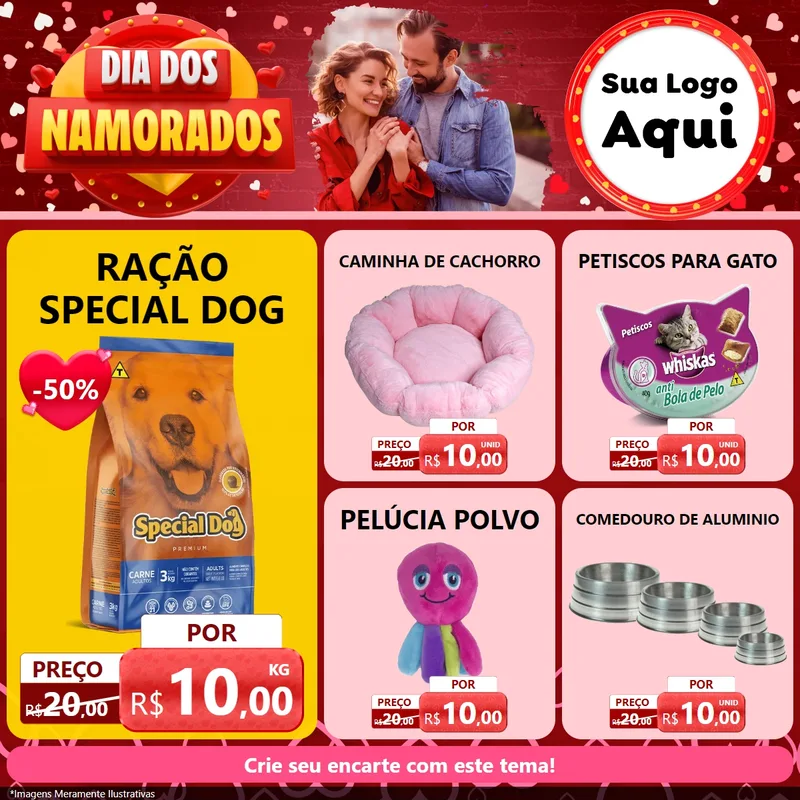 Modelo de Rede Social para Feed Facebook com o tema Dia Dos Namorados para Pet Shop