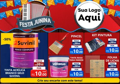 Modelo de Encarte para Encarte A4 Horizontal com o tema Festa Junina para Tintas e Ferramentas