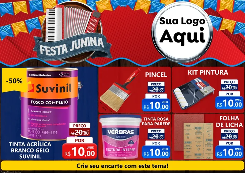 Modelo de Encarte para Encarte A4 Horizontal com o tema Festa Junina para Tintas e Ferramentas