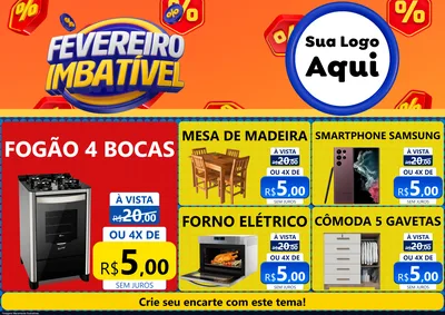 Modelo de Encarte para Encarte A4 Horizontal com o tema Fevereiro Imbatível para Móveis e Eletro