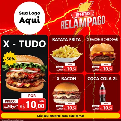 Modelo de Rede Social para Feed Facebook com o tema Ofertas Relâmpago para Hamburgueria