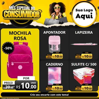 Modelo de Rede Social para Feed Facebook com o tema Mês Especial do Consumidor para Papelaria