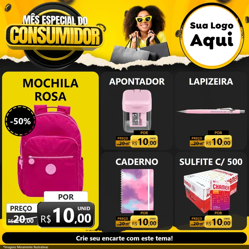 Modelo de Rede Social para Feed Facebook com o tema Mês Especial do Consumidor para Papelaria