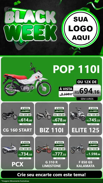 Modelo de Rede Social para Stories com o tema Black Week para Concessionaria de Motos