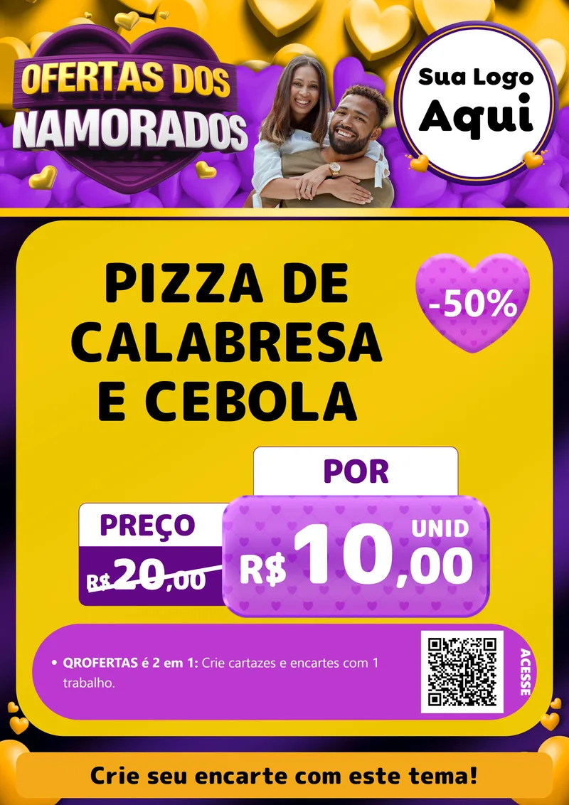 Modelo de Cartaz para Cartaz A4 Vertical com o tema Oferta Dos Namorados para Pizzaria