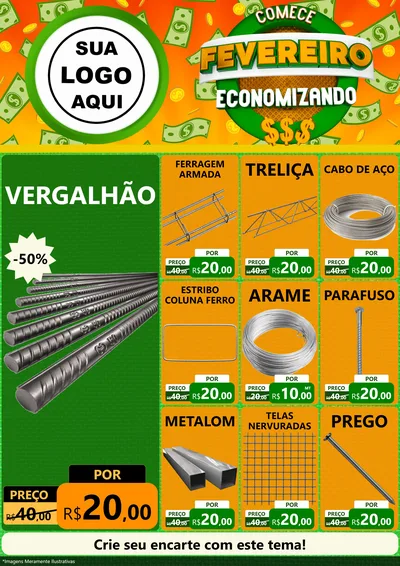 Modelo de Encarte para Encarte A4 Vertical com o tema Comece Fevereiro Economizando para Ferragens