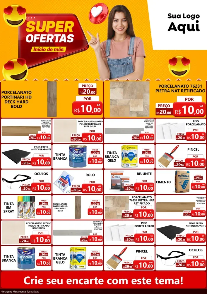 Modelo de Encarte para Encarte A4 Vertical com o tema Super Ofertas Inicio De mês para Pisos e revestimentos