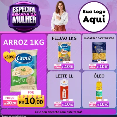 Modelo de Rede Social para Feed Facebook com o tema Especial Semana da Mulher para Supermercado