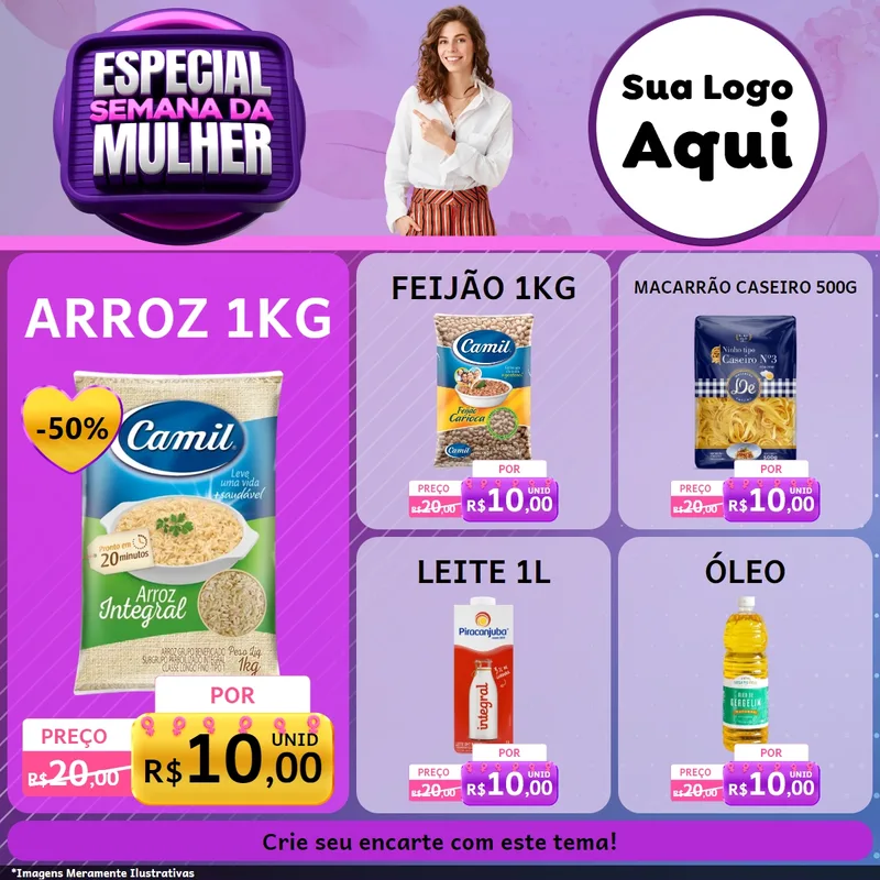 Modelo de Rede Social para Feed Facebook com o tema Especial Semana da Mulher para Supermercado