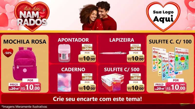 Modelo de TV para TV Horizontal com o tema Dia dos Namorados para Papelaria