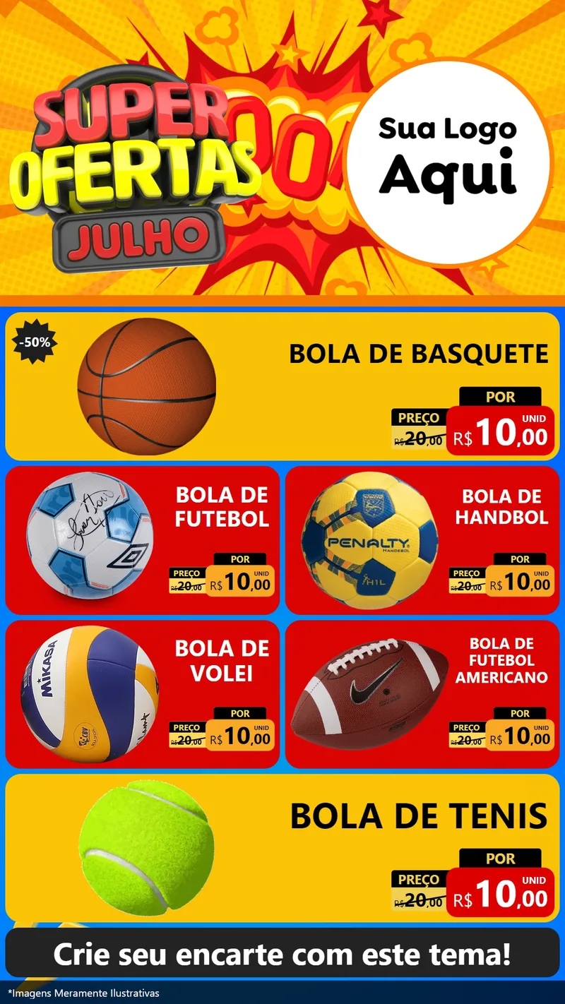 Modelo de TV para TV Vertical com o tema Super Ofertas Julho para Artigos Esportivos