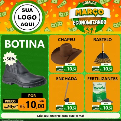 Modelo de Rede Social para Feed Facebook com o tema Comece Março Economizando para Agropecuária