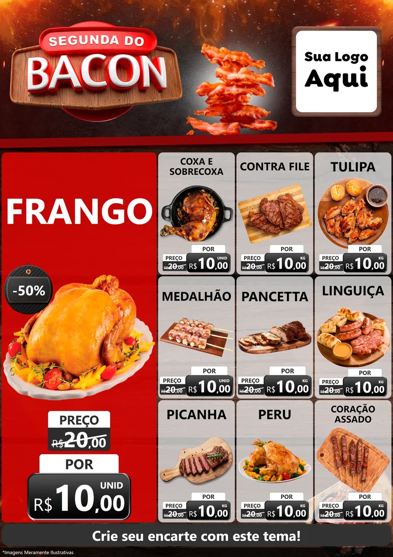 Modelo de Encarte para Encarte A4 Vertical com o tema Segunda do Bacon para Assados