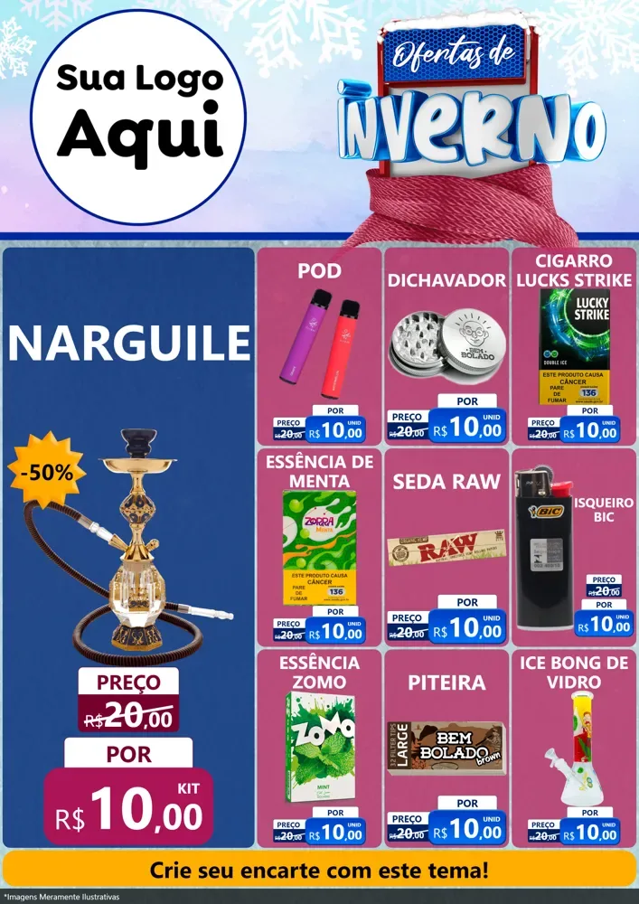 Modelo de Encarte para Encarte A4 Vertical com o tema Ofertas de Inverno para Tabacaria